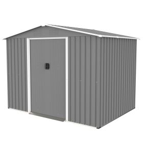 8x6 FT Outdoor Tool Storage Shed With Metal Foundation & Lockable Doors, All Weather Metal Sheds For Garden, Patio, Backyard, Lawn, Gray