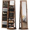 HOMCOM 360° Swivel Jewelry Armoire, Lockable Jewelry Cabinet with Full-Length Mirror, Storage Shelves, Rustic Brown