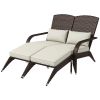 Outsunny 2 Person Patio Wicker Adirondack Chair, High-Back Fire Pit Chair with Cushions, Cream White