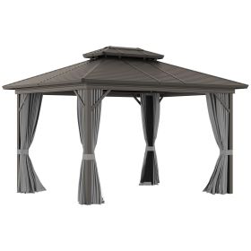 Outsunny Hardtop Gazebo 10x12 ft Aluminum Frame Metal Roof w Curtains Netting for Garden Patio Gray