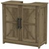 HOMCOM 11.8" W Farmhouse Pedestal Sink Cabinet, Sink Storage Cabinet with 2 Barn Doors and Adjustable Shelf, Light Gray