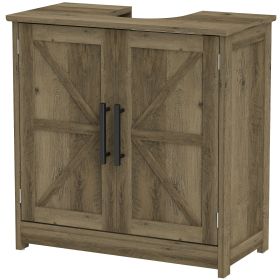 HOMCOM 11.8" W Farmhouse Pedestal Sink Cabinet, Sink Storage Cabinet with 2 Barn Doors and Adjustable Shelf, Light Gray
