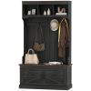 HOMCOM 3-in-1 Hall Tree with Shoe Storage, Coat Rack with Bench, Entryway Furniture with Five Hooks, Black Wood Grain