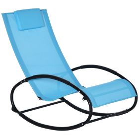 Outsunny Poolside Paradise: Light Blue Rocking Chaise Lounger with Headrest