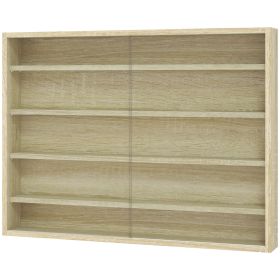 HOMCOM 5-Tier Display Cabinet, Wall-Mounted Display Case with 2 Glass Doors and Adjustable Shelves, Oak