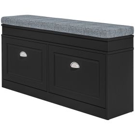 HOMCOM Modern Shoe Storage Bench Black Entryway Bench with Cushion 2 Drawers Ottoman Holds 8 Pairs