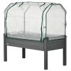Outsunny Raised Garden Bed with PE Greenhouse Cover Outdoor Planter Box for Herbs and Vegetables, 48 x 22 x 46 inch, Dark Gray