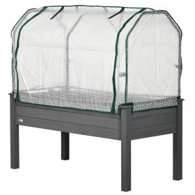 Outsunny Raised Garden Bed with PE Greenhouse Cover Outdoor Planter Box for Herbs and Vegetables, 48 x 22 x 46 inch, Dark Gray