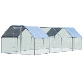 PawHut Large Chicken Coop Metal Chicken Run with Waterproof and Anti-UV Cover, Flat Shaped Walk-in Fence Cage Hen House for Outdoor and Yard Farm Use