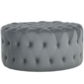 HOMCOM Round Ottoman Coffee Table with Velvet-feel Upholstery, Button Tufted Design and Padded Seat, Dark Gray