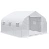 Outsunny Outdoor Walk-In Tunnel Greenhouse 12x10 ft with Roll-up Windows Zippered Door White PE Cover for Garden