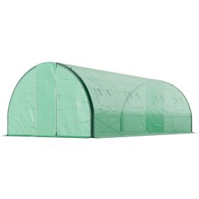 Outsunny Spacious Green Tunnel Greenhouse: Walk-in Design with Doors and Windows for Optimal Plant Growth, 19.7ft