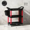 HOMCOM 3-Tier Rolling Tool Cart, 200 LBS Capacity Plastic Utility Cart with Side Shelf and Storage Bucket, Black & Red