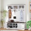 HOMCOM 3-in-1 Hall Tree with Shoe Storage, Coat Rack with Bench, Entryway Furniture with Hooks, White Wood Grain
