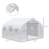 Outsunny Outdoor Walk-In Tunnel Greenhouse 12x10 ft with Roll-up Windows Zippered Door White PE Cover for Garden