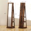 HOMCOM 360° Swivel Jewelry Armoire, Lockable Jewelry Cabinet with Full-Length Mirror, Storage Shelves, Rustic Brown