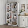 HOMCOM 70" Storage Pantry Cupboards, Freestanding Cabinet w/ Spice Racks & Adjustable Shelves, Tall Pantry for Home, Dining, White