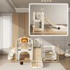 Qaba 9 in 1 Toddler Slide for Kids Ages 1-6 with Bus Front, Basketball Hoop, Climber, Storage Space, Ring Toss, Cream White