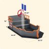 Outsunny Kids Wooden Sandbox Pirate Ship Sandboat w/ Bench Seat Storage Space Ceder Wood, Gray