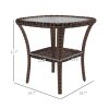 Outsunny Patio Refreshment Table: Mixed Brown Wicker with Glass Water-Ripple Surface & Storage Shelf - Outdoor Elegance