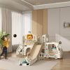 Qaba 9 in 1 Toddler Slide for Kids Ages 1-6 with Bus Front, Basketball Hoop, Climber, Storage Space, Ring Toss, Cream White