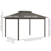 Outsunny Hardtop Gazebo 10x12 ft Aluminum Frame Metal Roof w Curtains Netting for Garden Patio Gray