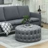 HOMCOM Round Ottoman Coffee Table with Velvet-feel Upholstery, Button Tufted Design and Padded Seat, Dark Gray