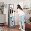 HOMCOM 360° Swivel Jewelry Armoire, Lockable Jewelry Cabinet with Full-Length Mirror, Storage Shelves, Gray