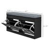 HOMCOM Modern Shoe Storage Bench Black Entryway Bench with Cushion 2 Drawers Ottoman Holds 8 Pairs