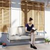 Outsunny 3 Person Wicker Hanging Outdoor Patio Porch Swing Bench with Cup Holders, Cushions, and Chains, Natural