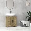 HOMCOM 11.8" W Farmhouse Pedestal Sink Cabinet, Sink Storage Cabinet with 2 Barn Doors and Adjustable Shelf, Light Gray