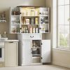HOMCOM 71" LED Kitchen Pantry Cabinet, Farmhouse Storage Cabinet with Door Shelves, Distressed White