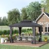 Outsunny Hardtop Gazebo 10x12 ft Aluminum Frame Metal Roof w Curtains Netting for Garden Patio Gray