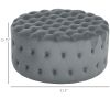 HOMCOM Round Ottoman Coffee Table with Velvet-feel Upholstery, Button Tufted Design and Padded Seat, Dark Gray
