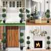 HOMCOM Set of 2 Artificial Ball Boxwood Topiary Trees, Fake Plants in Pot for Indoor Outdoor Living Room Green