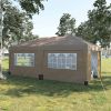 Outsunny 10' x 19.5' Pop Up Canopy Tent Height Adjustable Event Shelter w/ Sidewalls, Leg Weight Bags, Wheeled Carry Bag, Brown