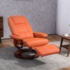 HOMCOM Swivel Recliner Chair, Adjustable Swivel Lounge Chair with Footrest, Armrest and Wrapped Wood Base for Living Room, Light Red