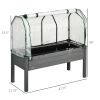 Outsunny Raised Garden Bed with PE Greenhouse Cover Outdoor Planter Box for Herbs and Vegetables, 48 x 22 x 46 inch, Dark Gray