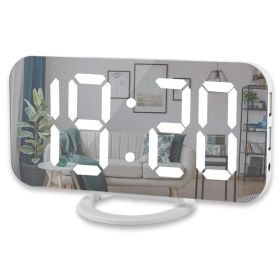 Digital LED Alarm Clock Mirror 2 USB Charger Ports Night Light LED Table Clock Snooze Function Adjustable Brightness Desk Clocks (Ships From: China, Color: White-White)