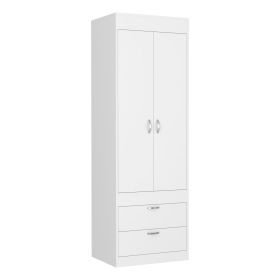 Portugal Armoire 70H", Double Door Cabinet, Two Drawers, Metal Handles, Rod (Color: White)