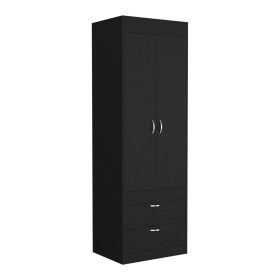 Portugal Armoire 70H", Double Door Cabinet, Two Drawers, Metal Handles, Rod (Color: Black)
