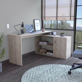 Pearl L-Shaped Desk, Single Door Cabinet, Two Shelves (Color: Light Gray)