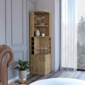 Egina Bar Cabinet, Eight Bottle Cubbies, Two Open Shelves, Double-Door Cabinet (Color: Macadamia)