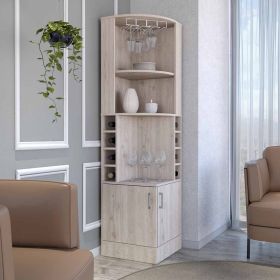 Egina Bar Cabinet, Eight Bottle Cubbies, Two Open Shelves, Double-Door Cabinet (Color: Light Gray)