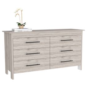 Paris Six Drawer Double Dresser, Four Legs, Superior Top (Color: Light Gray / White)